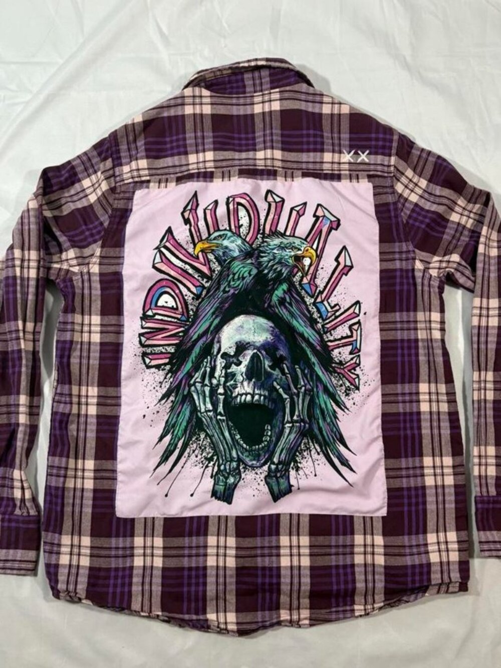 Cult of Individuality Men's Purple and White Plaid Flannel Shirt (Size Medium)